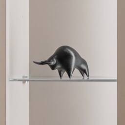 Oak Wood Buffalo Sculpture Handmade Black Bull Decor - thumbnail 3