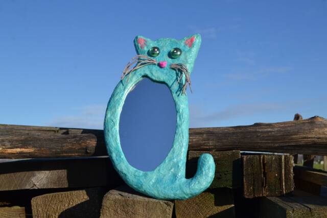 Blue Cat Mirror, Decorative Wall Mirror, Unique Cat Ideal Gift For Any Lover, Home Or Office Decoration, Cat Furniture - image 1