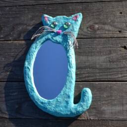Blue Cat Mirror, Decorative Wall Mirror, Unique Cat Ideal Gift For Any Lover, Home Or Office Decoration, Cat Furniture - thumbnail 3