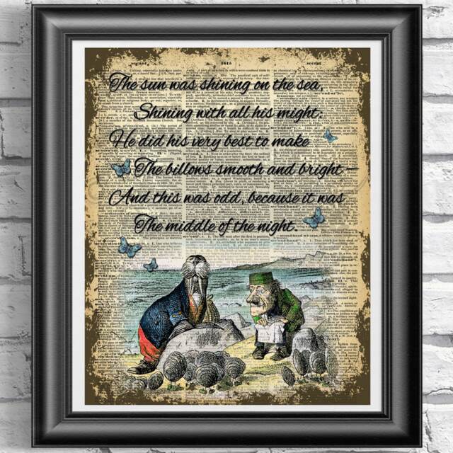 Alice in Wonderland Book Page Print, The Walrus & The Carpenter Print, Wonderland Poster Wall Decor, Dictionary - image 1