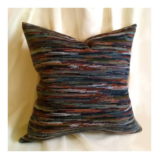 Wooven Textured Pillow Cover Striped Abstract Terra Cotta Rust Orange Burnt Mustard Yellow Grey Marsala Brown Kilim Style Farmhouse Ethnic - image 1