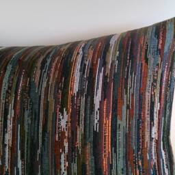 Wooven Textured Pillow Cover Striped Abstract Terra Cotta Rust Orange Burnt Mustard Yellow Grey Marsala Brown Kilim Style Farmhouse Ethnic - thumbnail 3