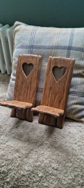 Pair Of Solid Oak Rustic Handmade Sconces With Heart Cut Out Detail - image 1