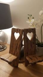 Pair Of Solid Oak Rustic Handmade Sconces With Heart Cut Out Detail - thumbnail 4