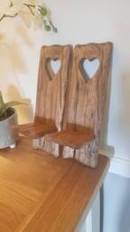 Pair Of Solid Oak Rustic Handmade Sconces With Heart Cut Out Detail - thumbnail 3