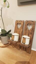 Pair Of Solid Oak Rustic Handmade Sconces With Heart Cut Out Detail - thumbnail 2
