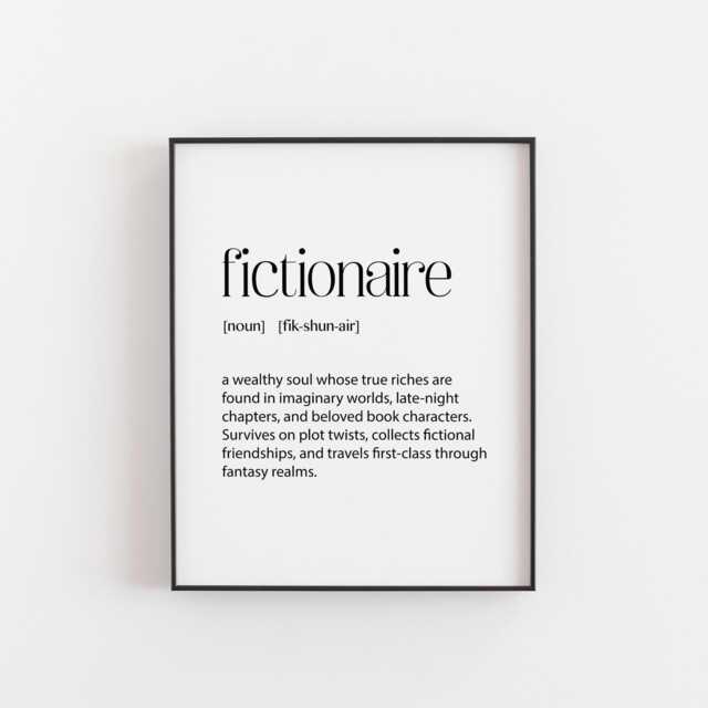 Fictionaire Definition Print - For Literary Treasure Hunters & Fantasy Book Hoarders, A Gift For Dragons & Daydreamers Library Deco - image 1