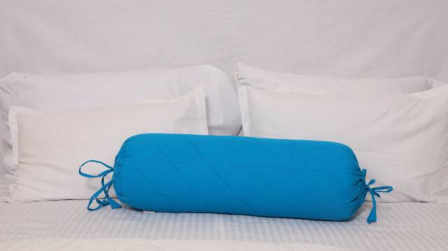 Quilted Blue Pillowcase Long Round Cylindrical Cushion Cover For Yoga , Leg Rest , Meditation Or For Massage Cotton Solid 10 - image 1