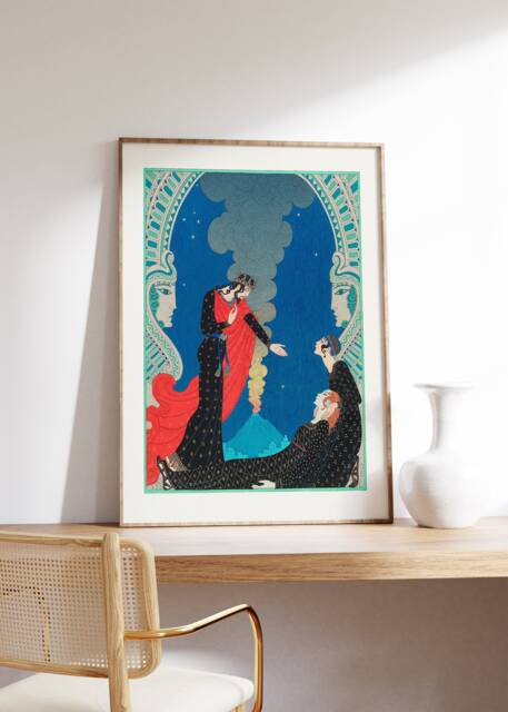 Romantic Couple Poster, Giclee Print, Vintage French Wall Art, G Barbier Art Deco, Mythical Canvas, Empedocles & Panthea Mid Century Decor - image 1