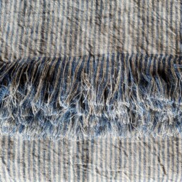Washed Linen Striped Blanket, Softened Blue Beige Throw, Beach Wrap, Cover - thumbnail 2