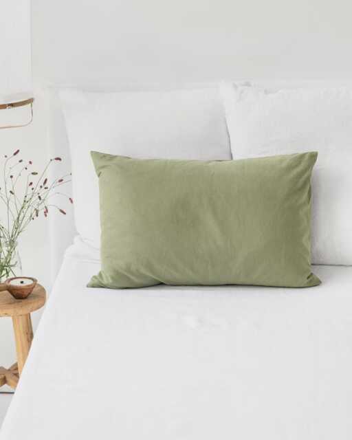 Sage Green Linen Cotton Pillowcase - Breathable Cooling Sleep Pillow Cover Stonewashed Envelope Closure Oeko-Tex Bedding - image 1