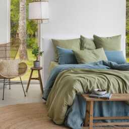 Sage Green Linen Cotton Pillowcase - Breathable Cooling Sleep Pillow Cover Stonewashed Envelope Closure Oeko-Tex Bedding - thumbnail 3