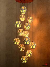 Architectural Ceramic Chandelier, Modern Dodecahedron Cage Design, Plug in/Hardwired - Naaya Dodeca