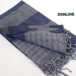 Striped Turkish Cotton Bath Towel, Stonewashed Gray Blue Peshtemal - thumbnail 2