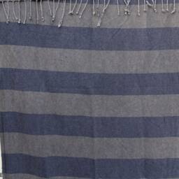 Striped Turkish Cotton Bath Towel, Stonewashed Gray Blue Peshtemal - thumbnail 4
