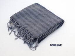Striped Turkish Cotton Bath Towel, Stonewashed Gray Blue Peshtemal - thumbnail 1