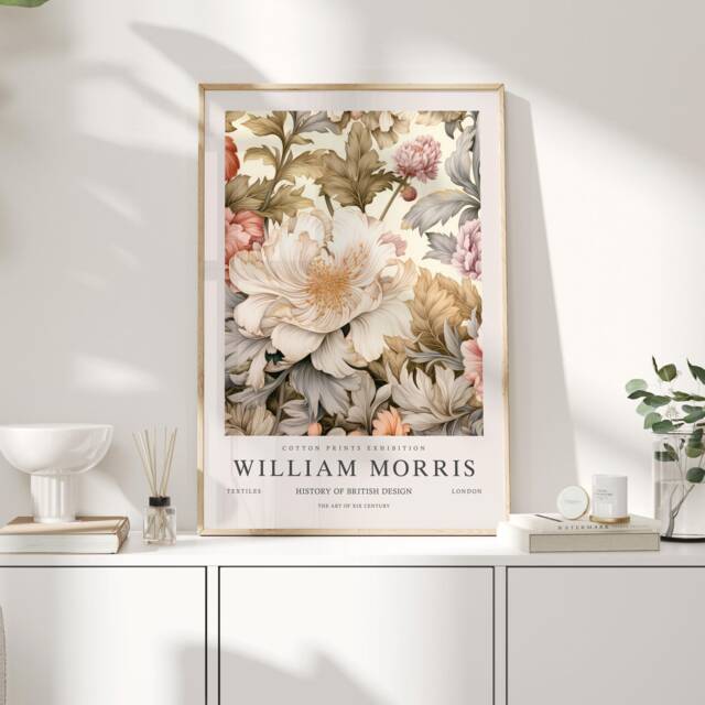 William Morris Print, Art, Exhibition Poster, Botanical Gifts, Peony Decor, Wall Neutral