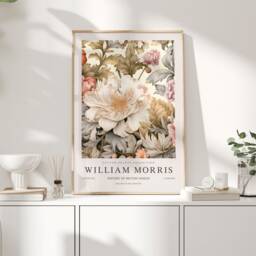 William Morris Print, Art, Exhibition Poster, Botanical Gifts, Peony Decor, Wall Neutral - thumbnail 1