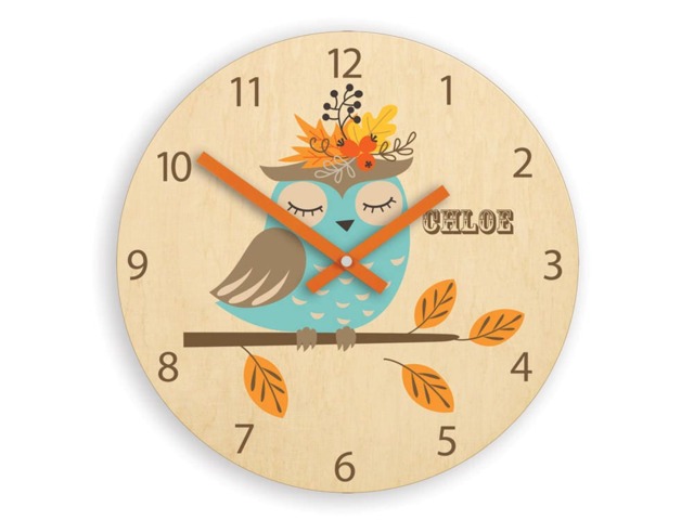 Kids Wall Clock - Owl With Personalizen Name, Wood Clock, Childrens Wall Clock Boys Girls - image 1
