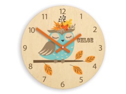 Kids Wall Clock - Owl With Personalizen Name, Wood Clock, Childrens Wall Clock Boys Girls - thumbnail 1