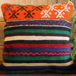 40cm - 16Inch Boho Kilim Cushion Cover Handwoven - Vibrant Colours Orange Green Blue - thumbnail 2