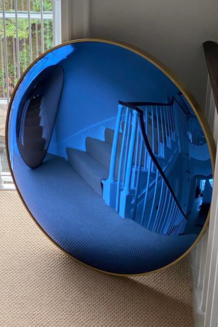Portofino Blue Convex Wall Mirror - 100cm Glass With Gold Frame - image 1
