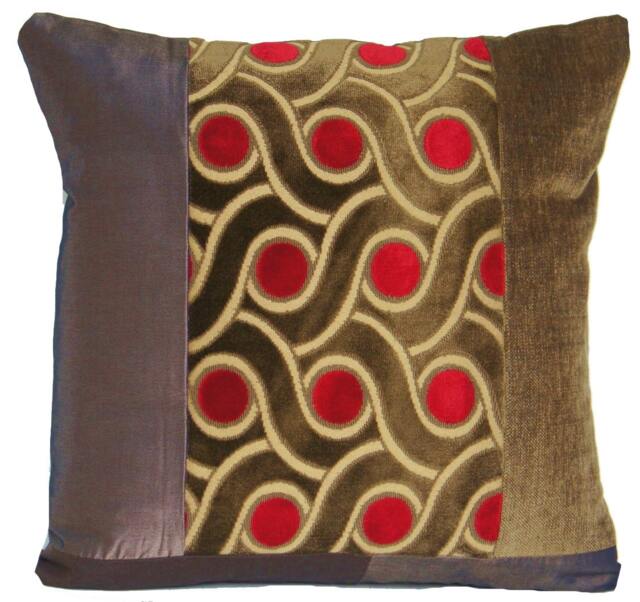 Red Decorative Pillow Case Brown Velvet Cushion Cover Modern Patchwork Design Circles Style Unique Home Decor Sofa Cushions New