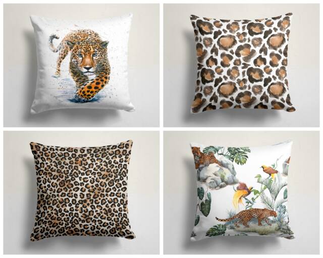Leopard Cushion Cover-Cheetah Jungle Pillow Case-Wild Life Case-Animal Feather Cover-Gift For Him Cushion-Handmade Material - image 1
