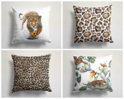 Leopard Cushion Cover-Cheetah Jungle Pillow Case-Wild Life Case-Animal Feather Cover-Gift For Him Cushion-Handmade Material - thumbnail 1
