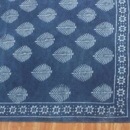 Handmade Cotton Rug, Indian Dabu Print, Indigo Blue - thumbnail 2