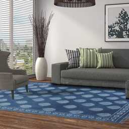 Handmade Cotton Rug, Indian Dabu Print, Indigo Blue - thumbnail 3