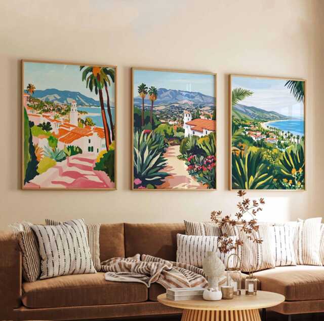 Set Of 3 Santa Barbara Posters, California Travel Prints, Coastal Wall Art Sets, Beach Scene Usa Cityscape Home Decor - image 1