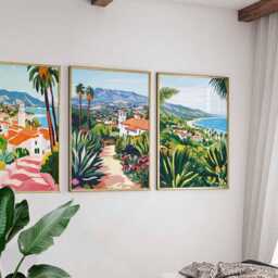 Set Of 3 Santa Barbara Posters, California Travel Prints, Coastal Wall Art Sets, Beach Scene Usa Cityscape Home Decor - thumbnail 3