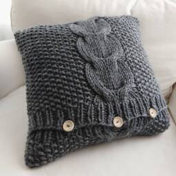 Rts Hand Knitted Dark Grey Cable Pillow Cover Case 16x16/Throw Pillow/ Home Decor/ Decorative - thumbnail 3