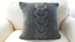 Rts Hand Knitted Dark Grey Cable Pillow Cover Case 16x16/Throw Pillow/ Home Decor/ Decorative - thumbnail 1