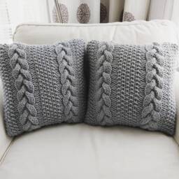 Rts Hand Knitted Dark Grey Cable Pillow Cover Case 16x16/Throw Pillow/ Home Decor/ Decorative - thumbnail 4