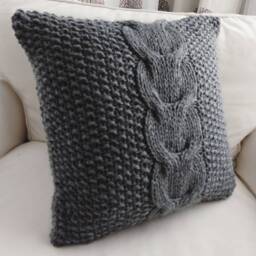 Rts Hand Knitted Dark Grey Cable Pillow Cover Case 16x16/Throw Pillow/ Home Decor/ Decorative - thumbnail 2