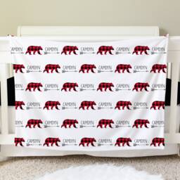 Bear Personalized Swaddle Baby Blanket Gifts Lumber Jack Shower Gift Newborn Woodland Rustic Nursery - thumbnail 2