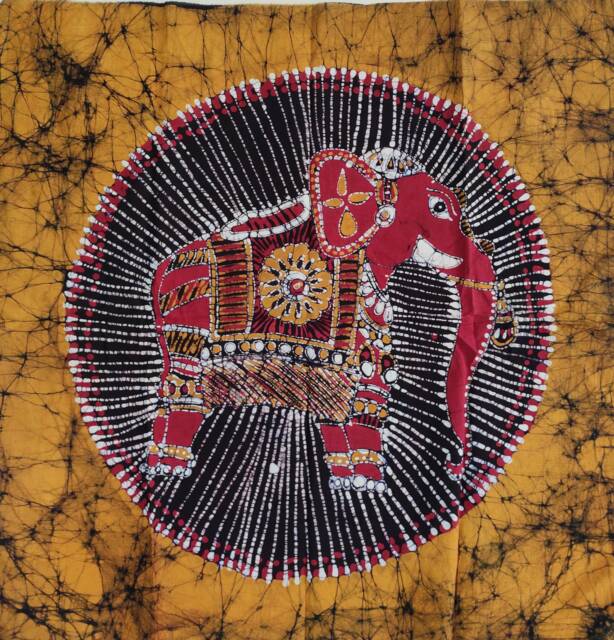 Decorated Indian Elephant Tamil Batik Painting Wall Hanging Cotton Tapestry 24 - image 1