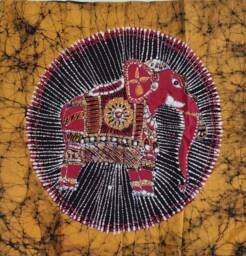 Decorated Indian Elephant Tamil Batik Painting Wall Hanging Cotton Tapestry 24
