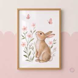 Girls Woodland Nursery Prints - Pink Personalised Print Set Of 3, Rabbit Bedroom Wall Art - thumbnail 3