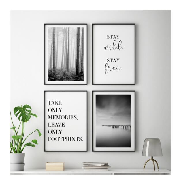 Set Of Four Unframed Black & White Prints Home Wall Decor Art Monochrome - image 1