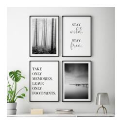 Set Of Four Unframed Black & White Prints Home Wall Decor Art Monochrome - thumbnail 1