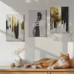 Canvas Set Of 3 Wall Art - Painting Patterns & Two Hands, Yellow Print, Artwork Decor - thumbnail 3
