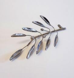 Silver Plated Bronze Olive Branch Sculpture, Greek Art - thumbnail 1