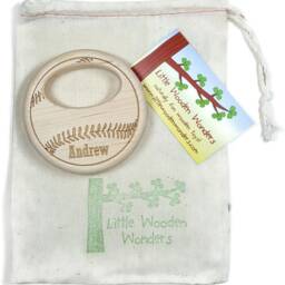 Personalized Baseball Wood Rattle Maple Wooden Baby Toy - thumbnail 4