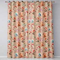 Cute Christmas Cats Teddy Gift Baubles Seamless Pattern Peach Background Readymade Eyelet Ring Top Thermal 100% Blackout Curtains - thumbnail 2