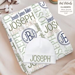 Custom Name Baby Blanket, Personalized Swaddle, Soft Minky Fleece Newborn Gift - thumbnail 2