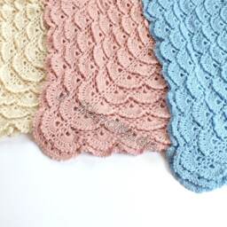 Handmade Crochet Baby Blanket Blue Lace Shells, Merino Blend, 39 - thumbnail 2