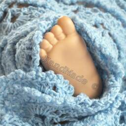 Handmade Crochet Baby Blanket Blue Lace Shells, Merino Blend, 39 - thumbnail 3